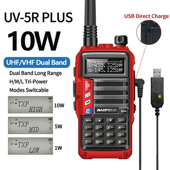 10 W Преносима радиостанция на далечни разстояния UHF/VHF Baofeng UV-5R + Plus Радио за лов Актуализация на режима на UV-5R UV-10R Ham Двустранно радио H/M/L