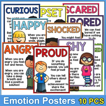 10 бр. плакати с емоциите, украса на класната стая, оформление на детски учебно играчки, образователни плакати по стените 21*29 cm