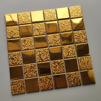 11 бр. опаковане. 30 см x 30 см Класическа луксозна златна керамична мозайка от титанов плочки Фонова стена на фоайето на хотела Украса на витрина на магазин KTV