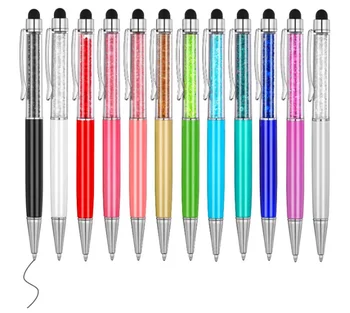 200 бр., 2 в 1, цветен кристал, капацитивен сензорен писалка, химикалка химикалка за iPad, iPhone 12 13 Samsung, писалка за смартфон