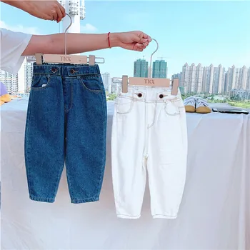 2021 Дънкови панталони за малки момчета и момичета, дънкови панталони за ученици, маркови модни костюми, детски ежедневни панталони на две копчета, дрехи