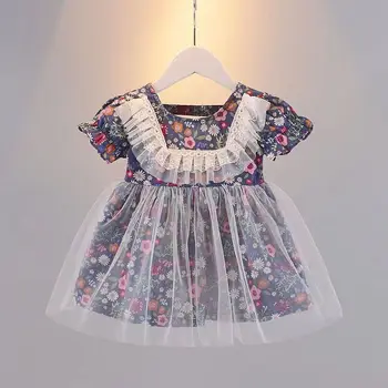 2023 г. Открийте облекла за момичета Лятна рокля с цветен печат за малките момичета