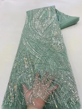 2023 Елегантна лейси плат с тежки пайети и мъниста в нигерия стил с 3D бродерия, окото лейси кърпа за сватбени рокли