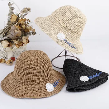 2023 Корея, шапка, плажни дамски шапки от слънце, шапка за голф, лятна шапка, дамска шапка, сламена шапка, панама, слънчеви шапки в розово ивица, шапки