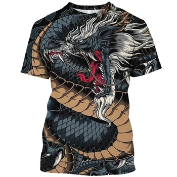 2023 Нова Мъжка риза с 3D Принтом Дракон, Лятна Тениска с кръгло деколте и къс ръкав, Плюс Размера на Свободна Мъжки Дрехи, Ежедневни Спортни костюми