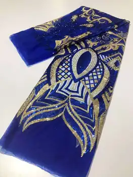 2023 продажба на Едро на най-новата синя Златния индийски Тъкани Сарита от висококачествен тюл с 3D завързана кърпа с пайети, сватбената рокля YYZ239