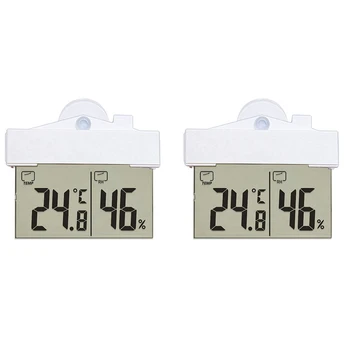 2X Дигитален прозрачен дисплей на домашния прозорец Термометър, влагомер за Измерване на температурата на закрито и открито