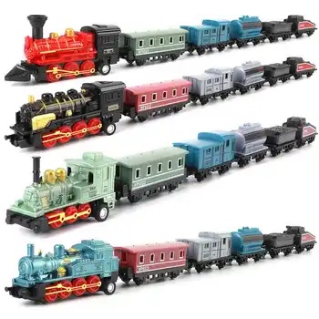4 Серии играчки паровозиков в ретро стил, които имитират паровозики, набор от модели в различни стилове за детски подаръци