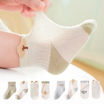 4 чифта/лот, детски чорапи за момичета, памук 2023, летни мрежести чорапи дишащи за новородени момчета и деца с хубав дизайн, Аксесоари за дрехи