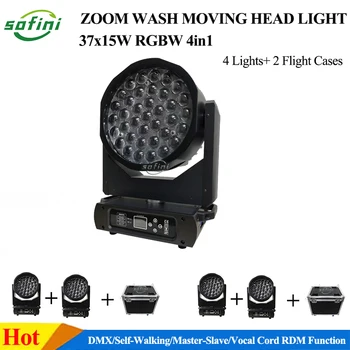 4x Zoom LED Wash Moving head light 37x15 W RGBW 4в1 движещ Се Главоболие, Лампа За Измиване на Главата За Сватбени Тържества, Сватбени партита и Flycase