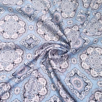 50 см * 140 см Синя дамасская 100% вискозная кърпа за самостоятелно шевни лятна рокля, чаршаф от вискозен плат в стил мозайка, мека