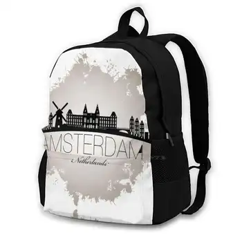 Amsterdam Travel Чанта за лаптоп Модни Чанти Amsterdam Skyline City Европа Холандия Холандия Градски Пътуване Amsterdam Skyline