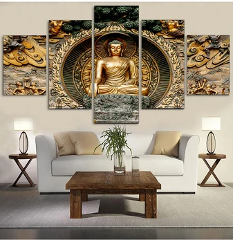 ArtSailing HD Отпечатване на 5 бр. Платно Изкуство Златна Абстрактна картина на Буда, Стенни картини За хола Плакати за Декорация на дома