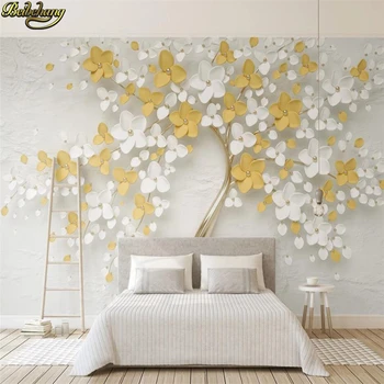 beibehang Потребителски тапети стенопис свеж жълто канарче, 3d перлено бял цвете просто фон на стената papel de parede 3d тапети