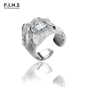 F. I. N. S Пънк Пръстен от 925 Сребро с цирконии, Широко открито, Име на по размер пръстен на средния пръст, Луксозно Пръстен за сватбеното парти, подарък