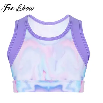 Feeshow/ бебешки цветни еластични тениски на бретелях без ръкави, съкратен топ за изпълнения на балетна сцена, йога упражнения в салона