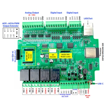 KC868-A4S ESP32 2/4G GSM Модул PWM Аналогов изход IIC DS3231 RTC GPIO ESPhome Tasmota Arduino IDE MQTT HTTP, TCP RS485 Modbus