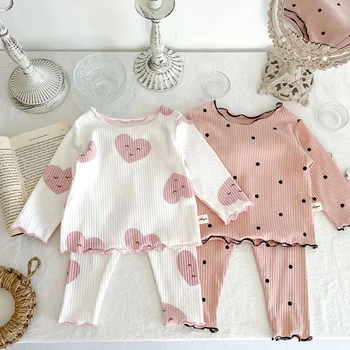 MILANCEL /пролетен комплект за малки деца 2023, дрехи за сън с принтом на точки за малки момичета, детски домашен костюм