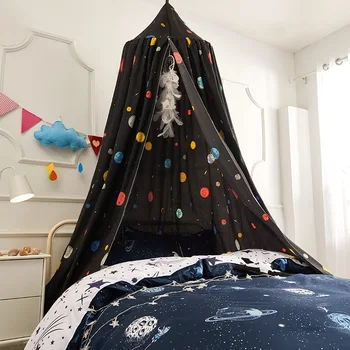 mosquito net на детско легло Интериор стая в космически стил Престилката Оцветяване пердета Ветрозащитный Монтаж на домашно тавана, без перфорация