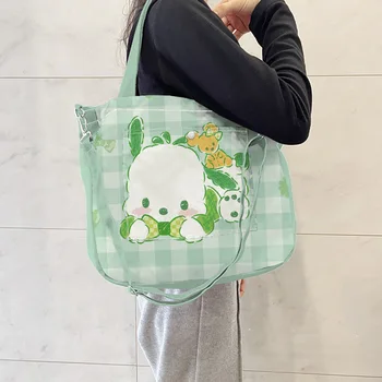Sanrios Pochacco KT cat kawaii Аниме Рисунка Холщовая чанта-месинджър през рамо Голям капацитет на Дамски Чанти, чанта-тоут за мама, Подаръци