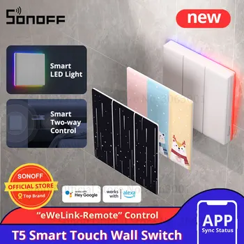 SONOFF T5 WiFi Интелигентен сензорен стенен прекъсвач, Замяна на кутията на ключа, Безжична приложение eWeLink / Гласово дистанционно управление чрез Алекса Google Home