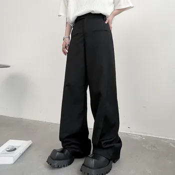 SYUHGFA, модерен мъжки ежедневни панталони в корейски стил, однотонная структура, украса джоба, мъжки преки свободни панталони 2023, Новост