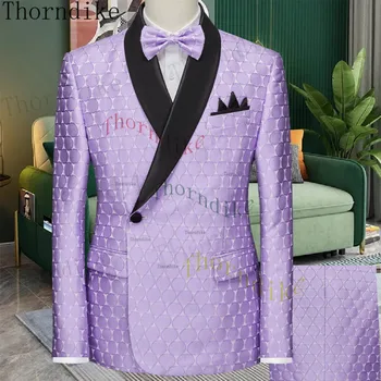 Thorndike, елегантни мъжки сватбени костюми в лилаво грах, изключителни сватбени костюми XS-5XL по поръчка, мъжки яка-шал