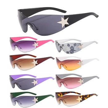 Y2K Цели слънчеви очила с обвивка, Слънчеви очила без рамки, женски, мъжки, извънгабаритни, мода, стил, пънк, спортни очила със слънчеви очила
