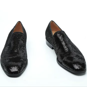 Zapatilla hombre/ костюм от лъскава кожа, официална обувки, мъжки черни лоферы, модел офис обувки на италианската марка върху плоска подметка, луксозен дизайнерски мъжки обувки