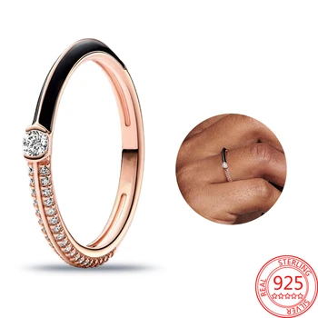 Аутентичное сребро 925 проба, паве, черно двоен пръстен, женски специален пръстен, сватбен подарък, Високо качество, модерен очарователни бижута