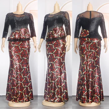Африкански Турски Рокли За жени, Луксозна сватбена парти в Дубай, дебнещ рокля с пайети дашики 2023, Африканска дрехи големи Размери, Халати