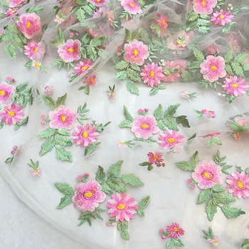 висококачествена лейси плат с бродерия под формата на розово цвете, сватбена рокля, тюл, плат за пэчворка, kumas telas por metros
