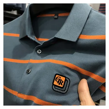 Висококачествена Лятна риза с къси ръкави, с къси ръкави и принтом в ивица от 100% памук в Корейски стил, Модни и Ежедневни Риза с къси ръкави С Ревери, Дизайнерска тениска M-4XL
