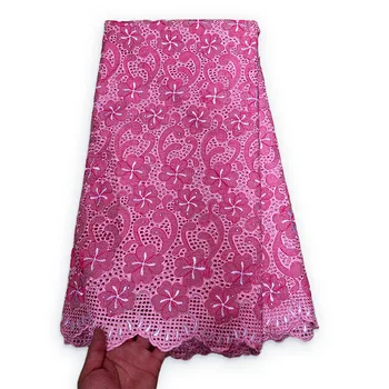 Висококачествени африкански дантелени тъкани Модни бродерия 100% памук Швейцарско вуалевое дантела Популярен материал за рокли в Дубайском стил за сватба
