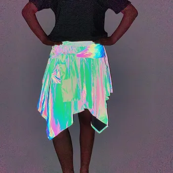 Дамска лятна пола в стил хип-хоп, боядисана светоотражающая облекло, дамски нередовни реколта поли с еластична талия, кавайная секси облекло