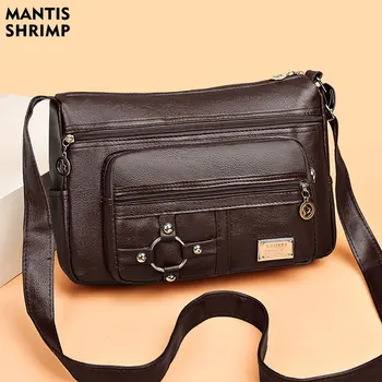 Дамска чанта, дамски чанти и портмонета от мека изкуствена кожа, с множество джобове, луксозна дизайнерска дамска чанта през рамо, благородна месинджър