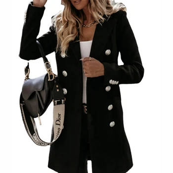 Дамски зимни палта Модни дрехи с дълъг ръкав, однотонное палто копчета, дамски ежедневни елегантни якета