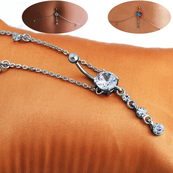 Дамски Секси Верижка с кристали копчета за пъпа, пръстен за пиърсинг на Пъпа, бижута за тяло, поясная верига копчета, бижута за пункция