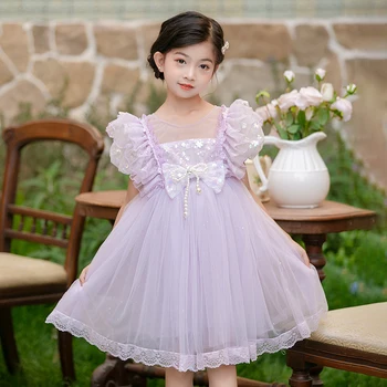 Детска лятна рокля на принцеса 2023 г., бебешка рокля с къс ръкав за момичета
