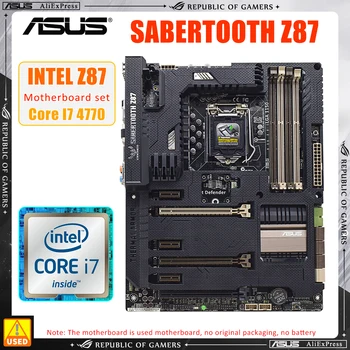 Дънна платка ASUS SABERTOOTH Z87 и процесор Core I7-4770 Комплект 1150 DDR3 Intel Z87 32GB USB3.0 PCI-E 3.0 И SATA III ATX