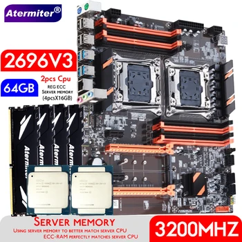Дънна платка Atermiter Dual X99 с LGA 2011-3 XEON E5 2696 V3*2 с комбиниран комплект сървър памет 4шт X 16 GB = 64 GB DDR4 3200 Mhz