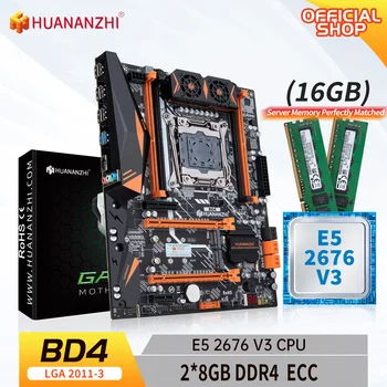 Дънна платка HUANANZHI X99 BD4 LGA 2011-3 XEON X99 с процесор Intel E5 2676 v3 и комбиниран комплект памет от 2*8G DDR4 ECC NVME NGFF