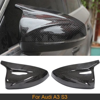 Капачки за огледала за обратно виждане от карбон за Audi A3 S3 2014-2020 Подмяна на капаци на страничните огледала на автомобила лъскаво черно, ABS