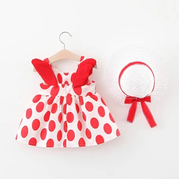 Комплект бебешки дрехи за малките момичета, лятно памучно рокля на принцеса с красиви крила за новородени момичета + плажна шапка от Слънцето