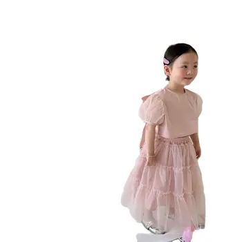 Комплект с пола от прежда, детски монофонични топ, пола принцеса, комплект от две части, детски дрехи