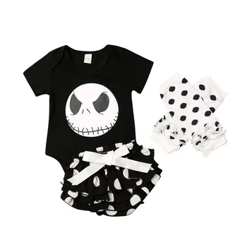 Комплекти дрехи за Новородени момичета за Хелоуин, 3 бр., гащеризон с къс ръкав, къси Панталони с волани, Панталони + Гети