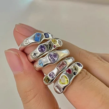 Корейски пръстени с опалом неправилна форма, розов циркон, естествен Камък, годежни пръстени за момичета, пръстени с опалом и кристали Y2K, естетически декорации