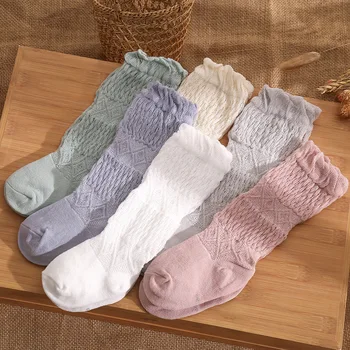 Летни Чорапи за новородени момичета, сладки чорапи до коляното за деца, памучни обикновена чорапи за майки и деца, детски стоки