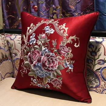 Луксозен, червен калъф за дивана, на бродирани калъф за възглавници 45x45 см, модерна и традиционна калъфка с флора, украса за дома Coussin Chair