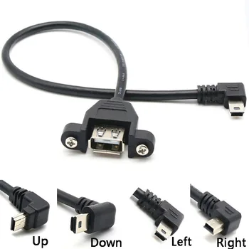 ляв правоъгълен порт female USB-mini male конектор за свързване на замъка Mini usb panel удължител с винтовым на стена